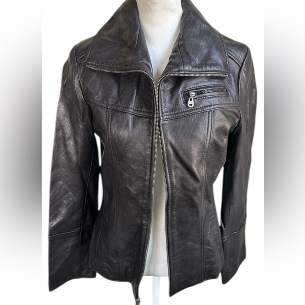 Marc New York Women's Genuine Leather Biker Jacket XS Lambskin Classic City MINT